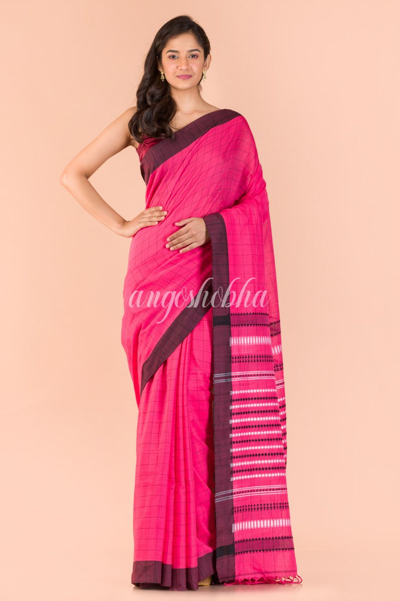Rani Pink Handwoven Cotton Saree