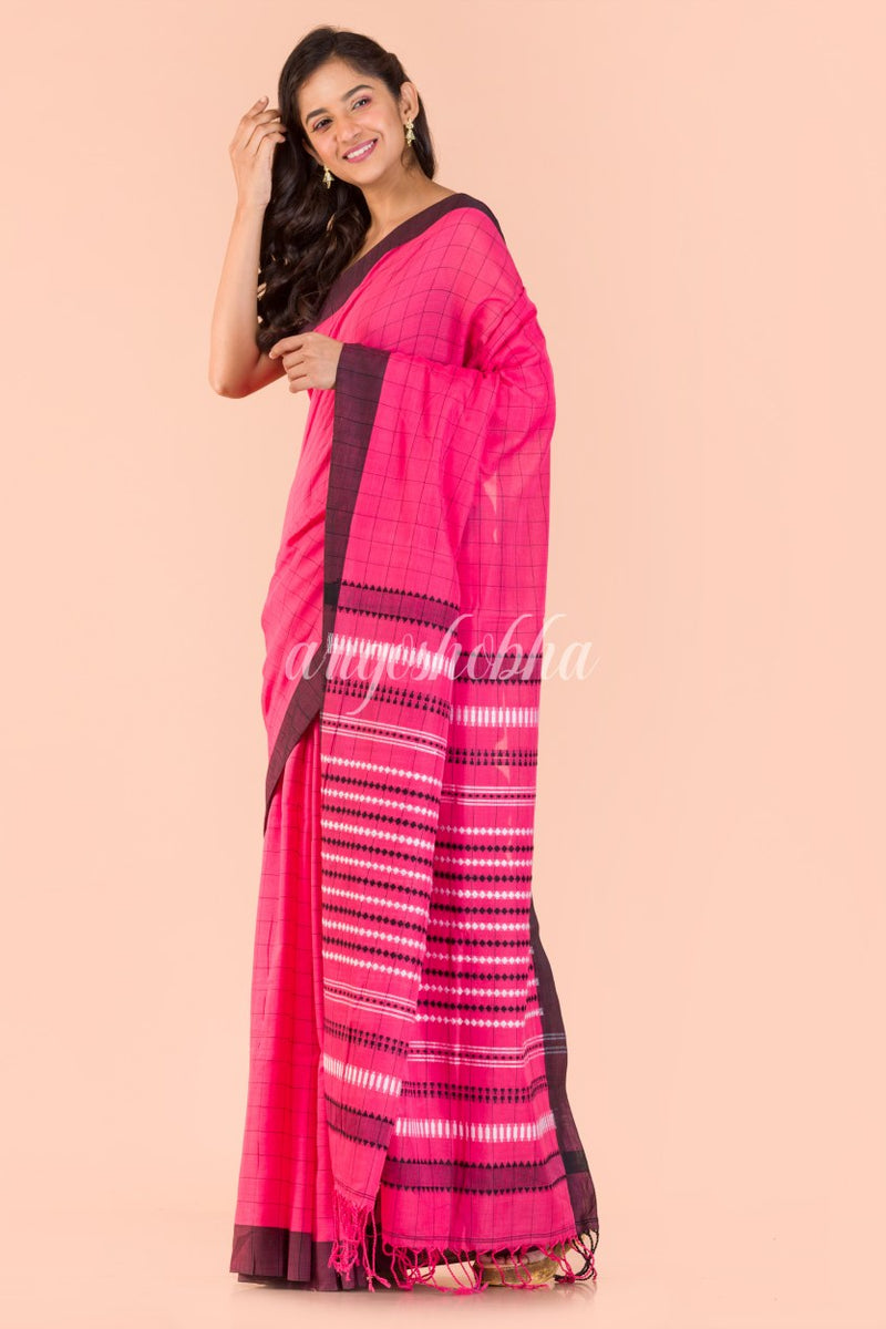Rani Pink Handwoven Cotton Saree