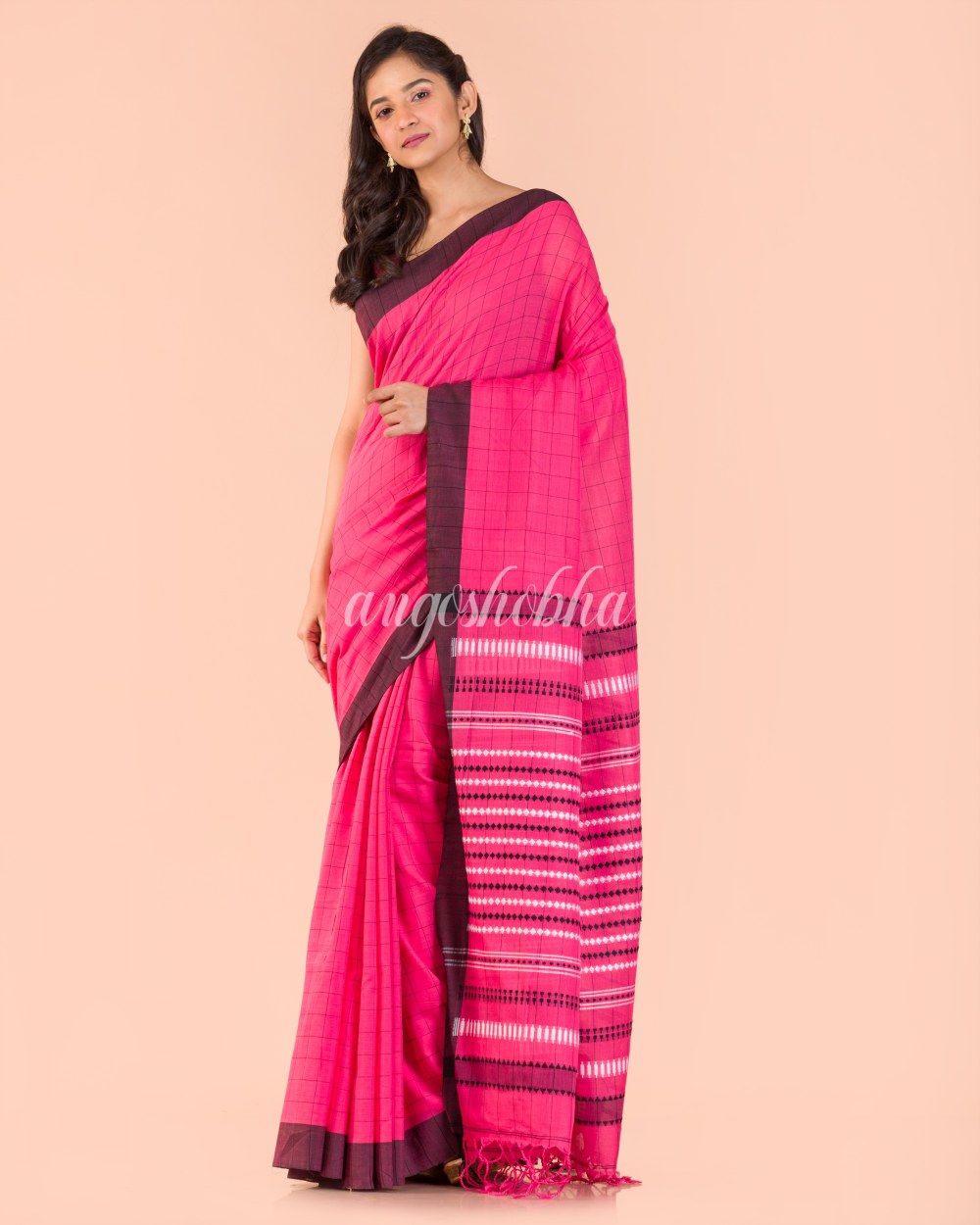 Rani Pink Handwoven Cotton Saree angoshobha
