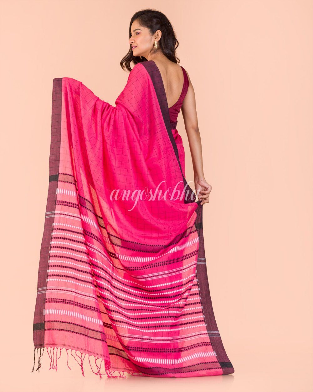 Rani Pink Handwoven Cotton Saree angoshobha