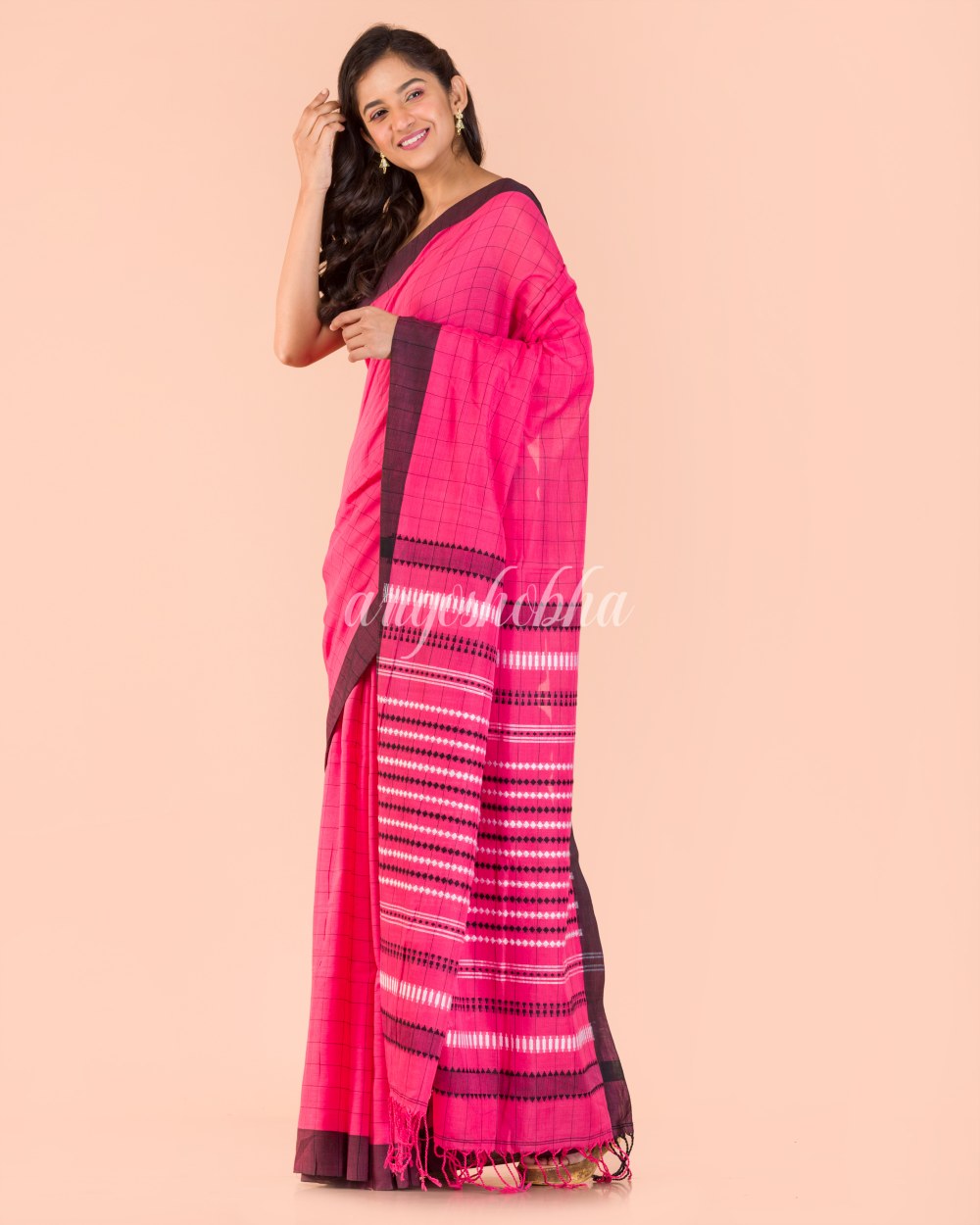 Rani Pink Handwoven Cotton Saree angoshobha