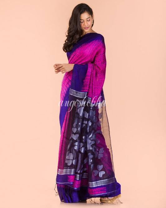 Rani Pink Matka Silk Jamdani Saree angoshobha