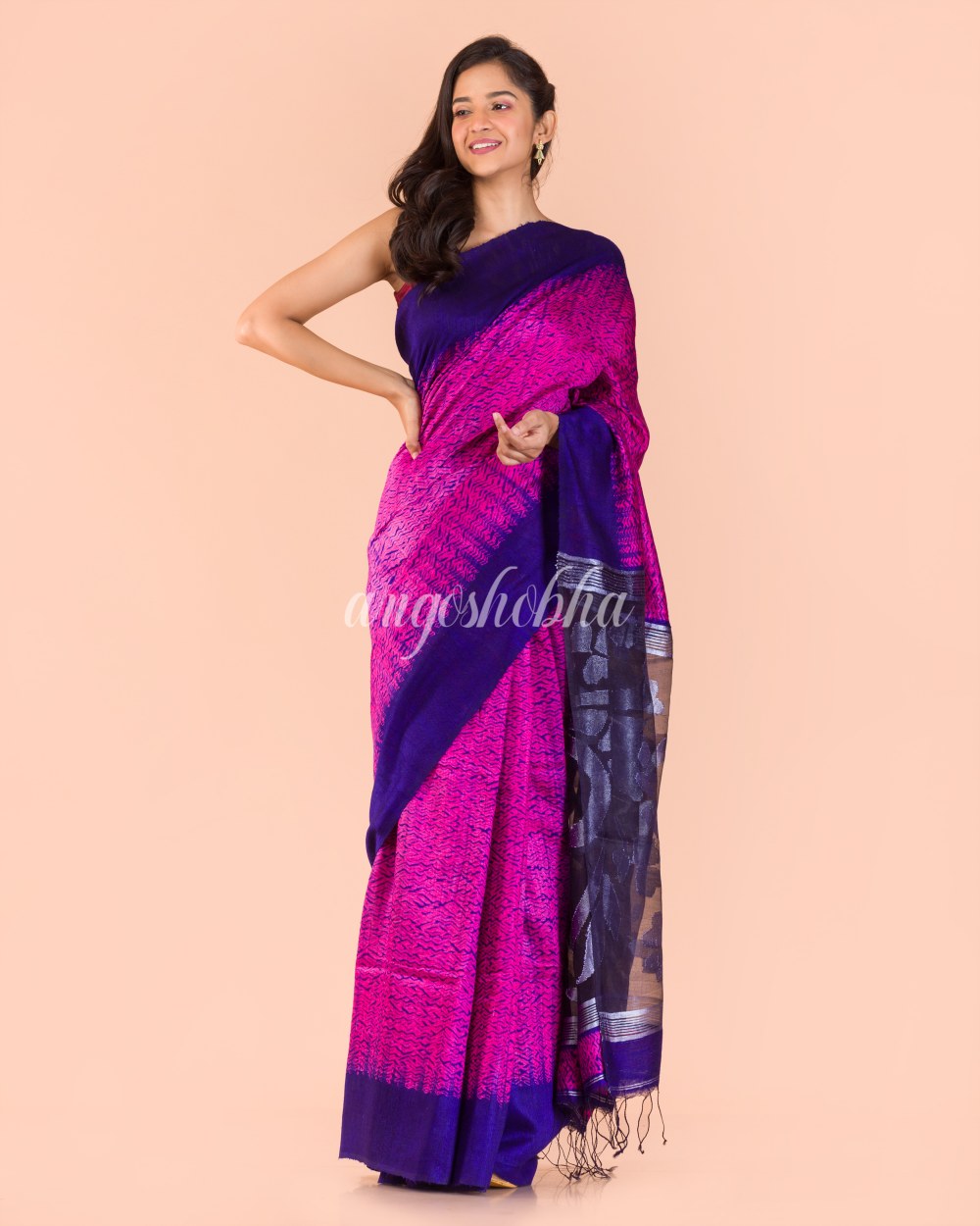 Rani Pink Matka Silk Jamdani Saree angoshobha