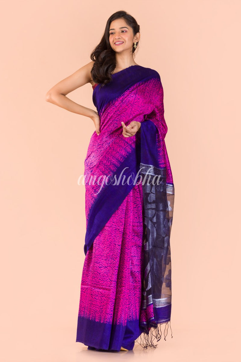 Rani Pink Matka Silk Jamdani Saree