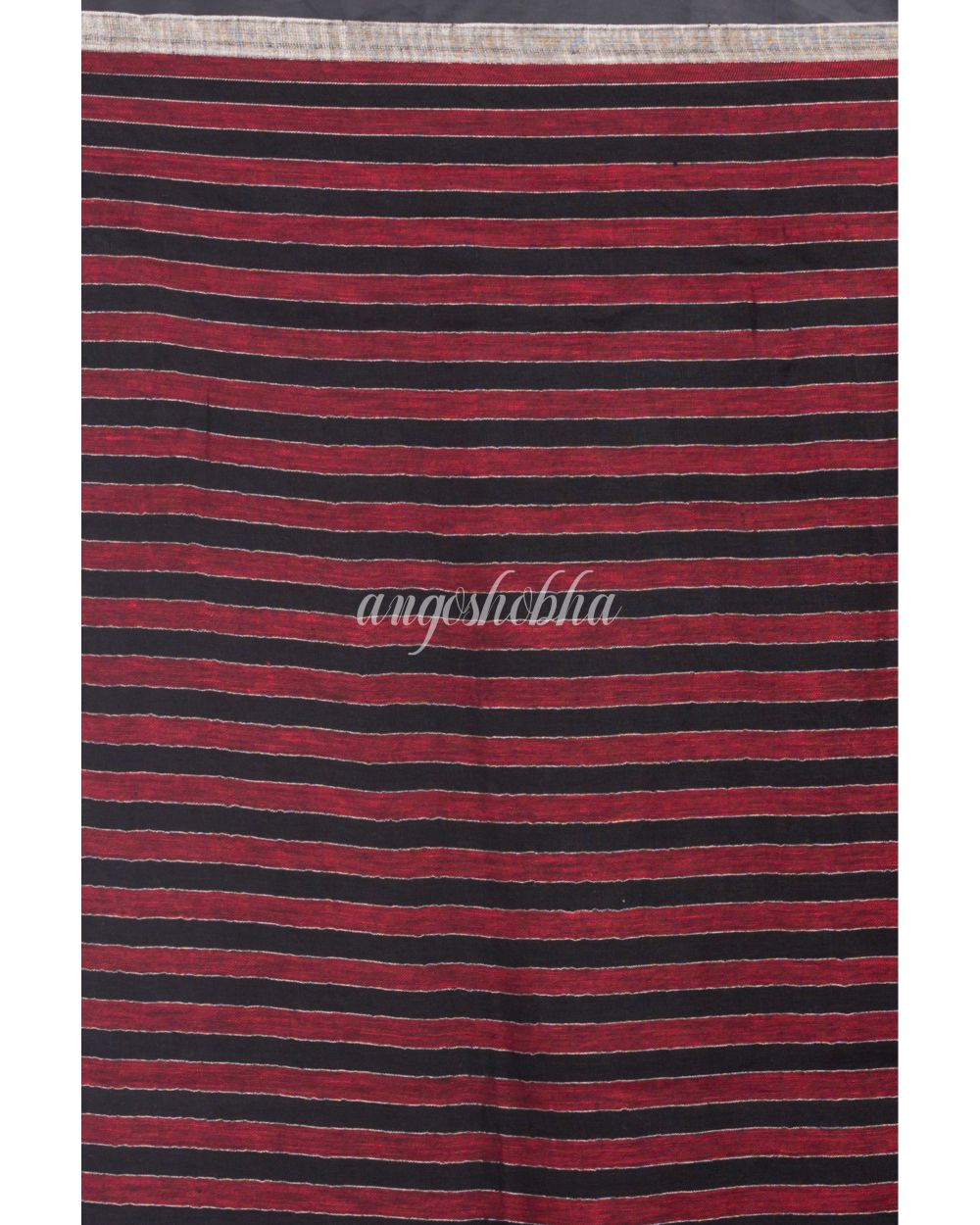 Red Black Stripes Linen Saree angoshobha