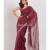 Red Black Stripes Linen Saree angoshobha