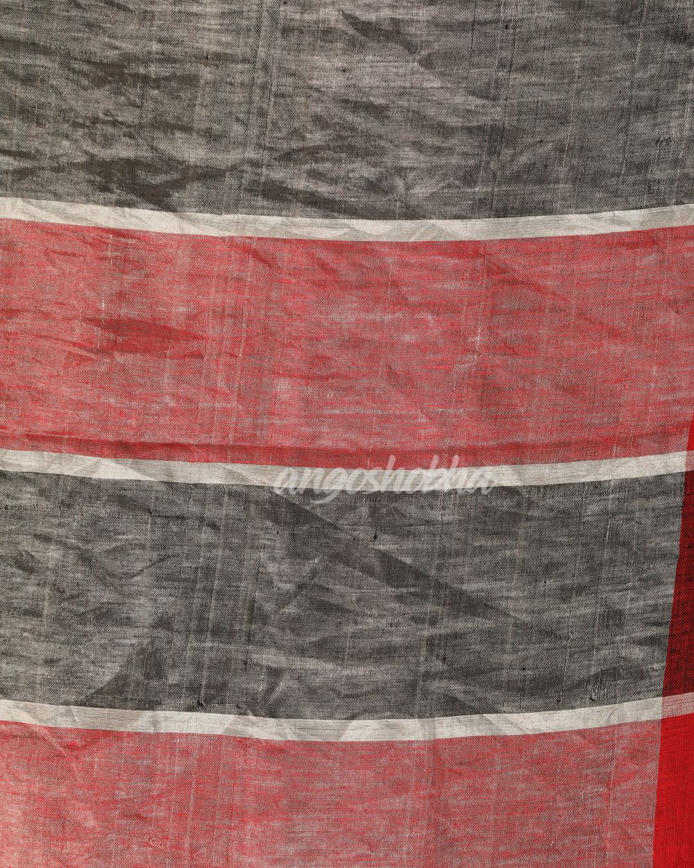 Red Black Traditional Check Linen Handloom Saree angoshobha