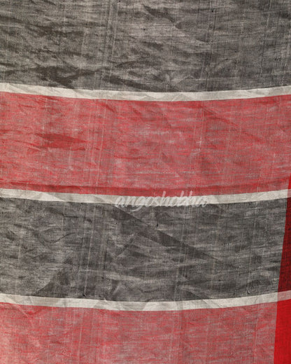 Red Black Traditional Check Linen Handloom Saree angoshobha