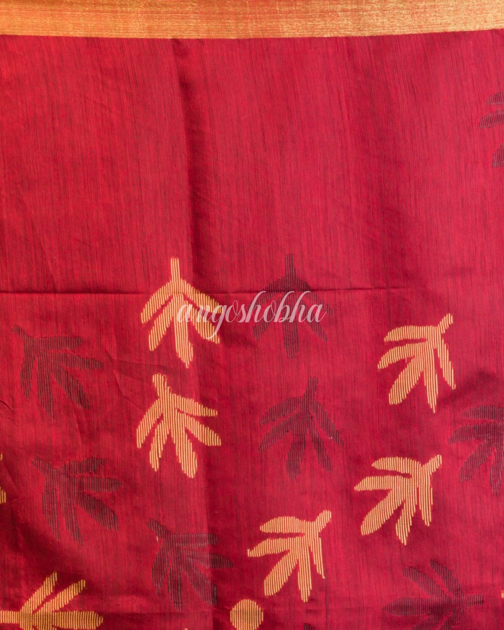 Red Blended Cotton Jamdani Saree angoshobha