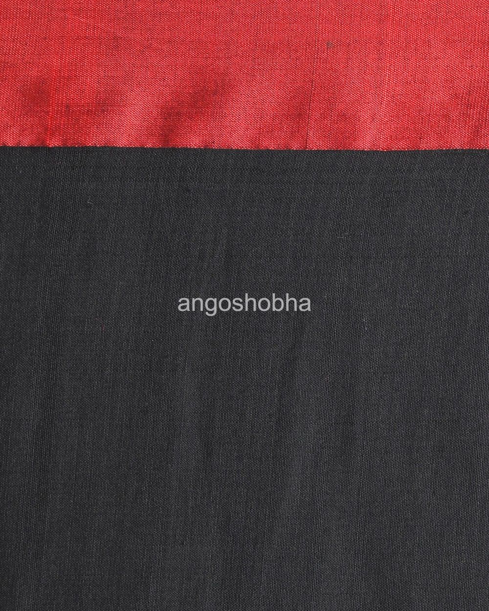 Red Border Black Cotton Handloom angoshobha