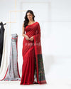 Red Cotton Blend Handloom Jamdani Saree