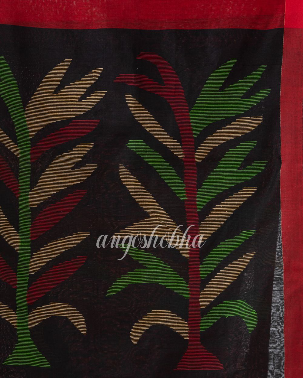 Red Cotton Blend Handloom Jamdani Saree angoshobha
