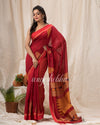 Red Cotton Blend Temple Border Jamdani Saree