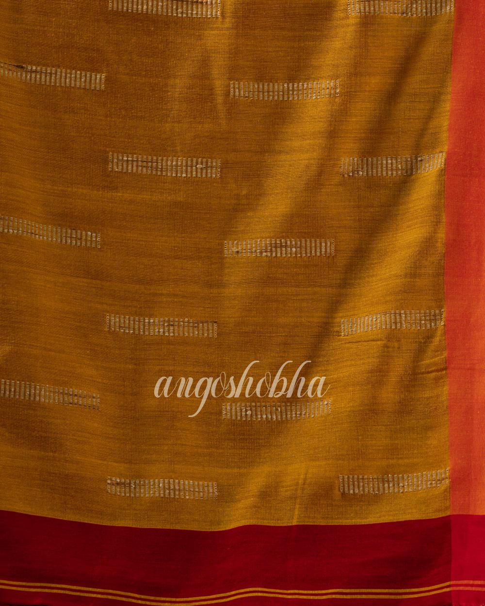 Red Cotton Blend Temple Border Jamdani Saree angoshobha