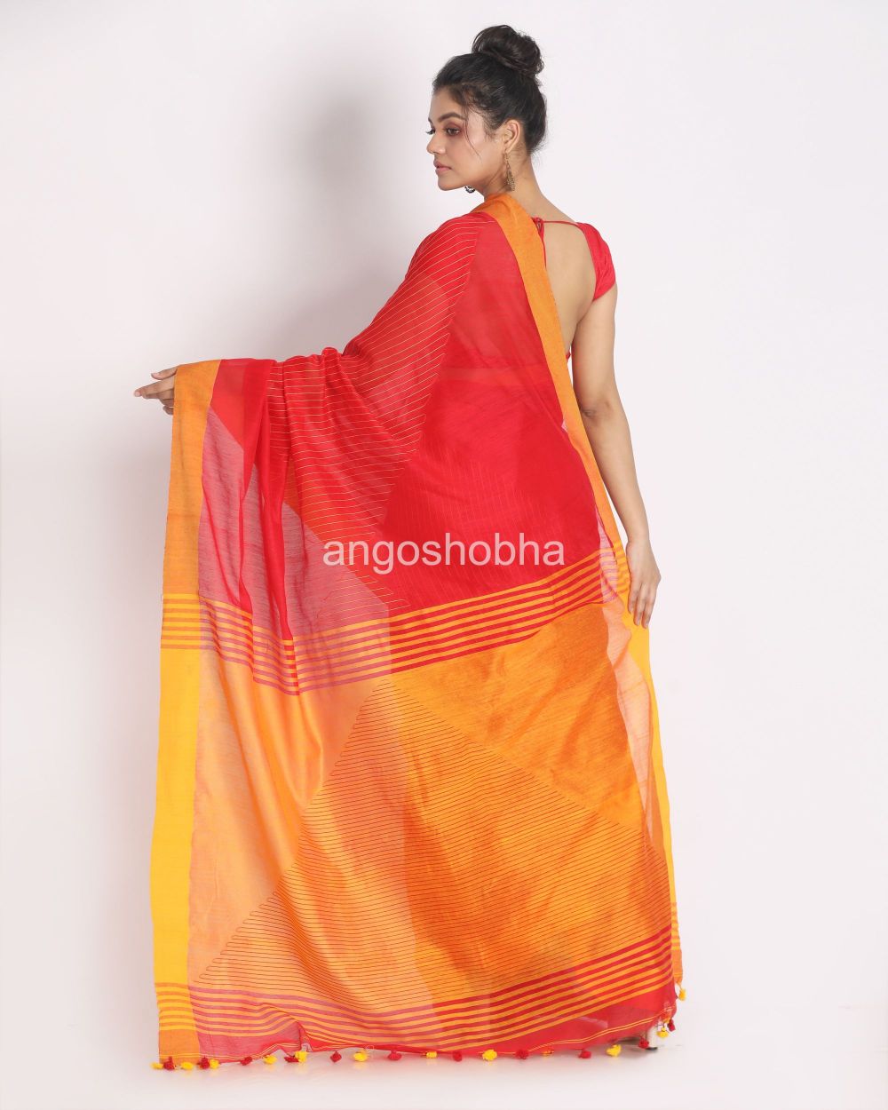 Red Handloom Blended Cotton Saree angoshobha