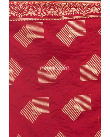 Red Handloom Festive Cotton Silk Saree angoshobha