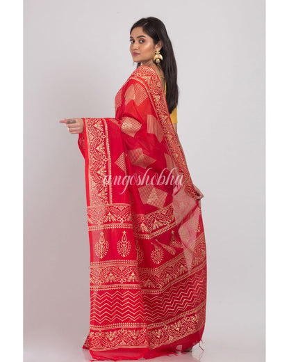 Red Handloom Festive Cotton Silk Saree angoshobha