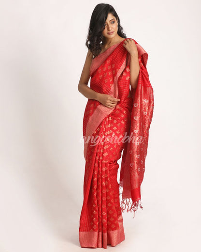 Red Handloom Traditional Tangail Matka Silk Saree angoshobha