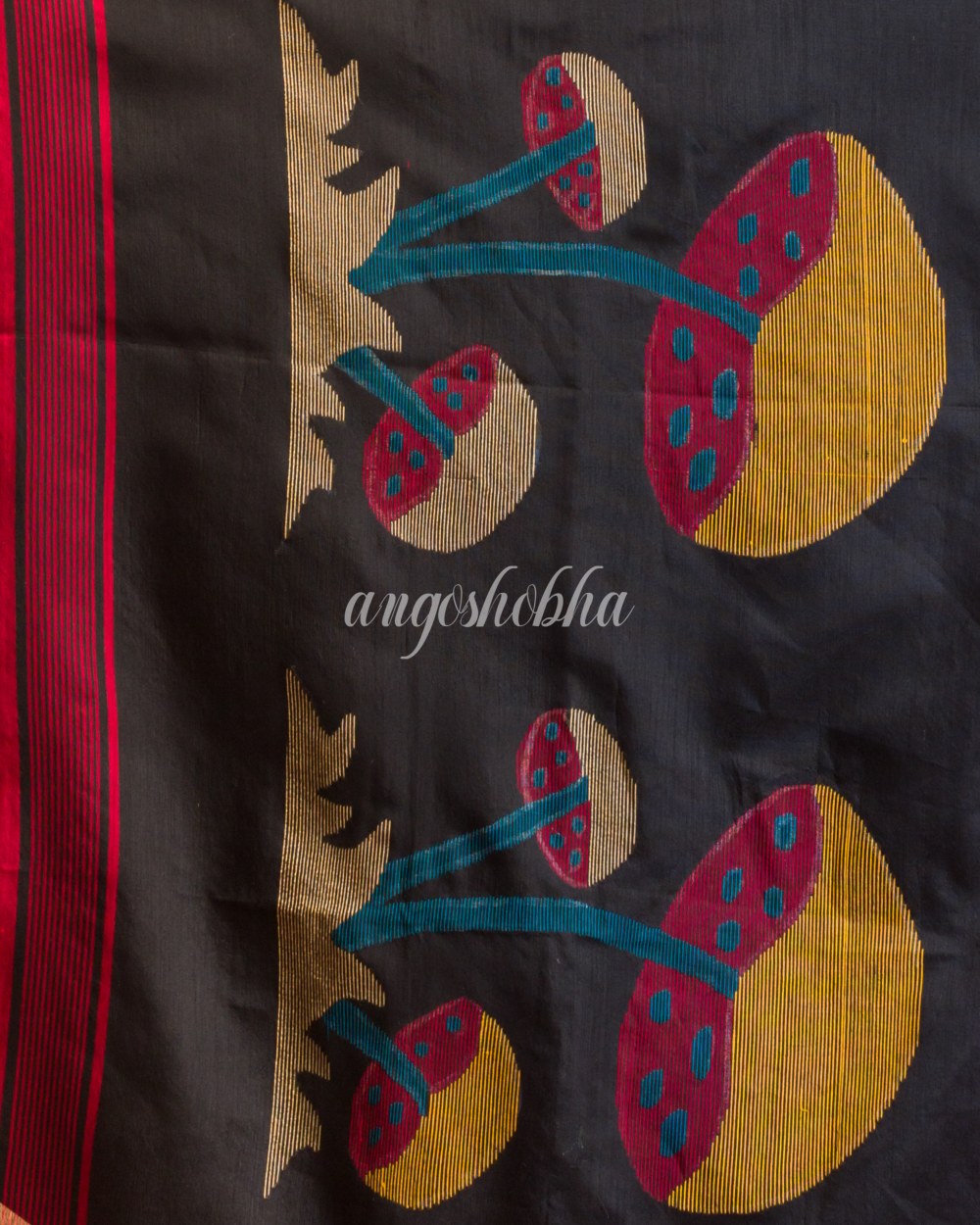 Red Handwoven Blended Cotton Saree angoshobha