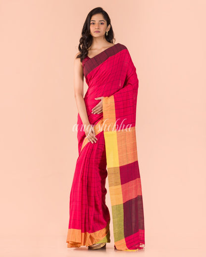 Red Handwoven Cotton Saree angoshobha