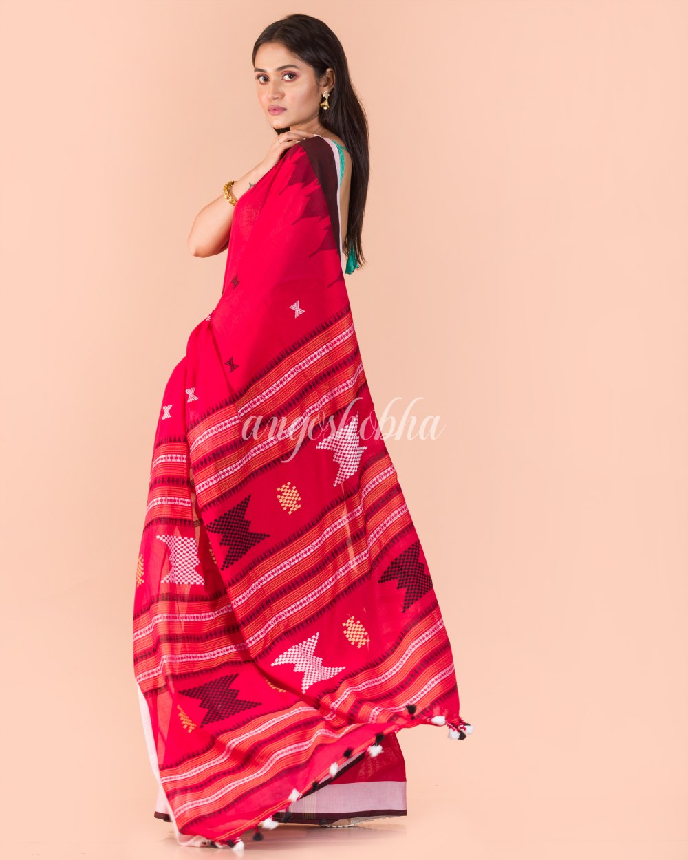 Red Handwoven Cotton Saree angoshobha
