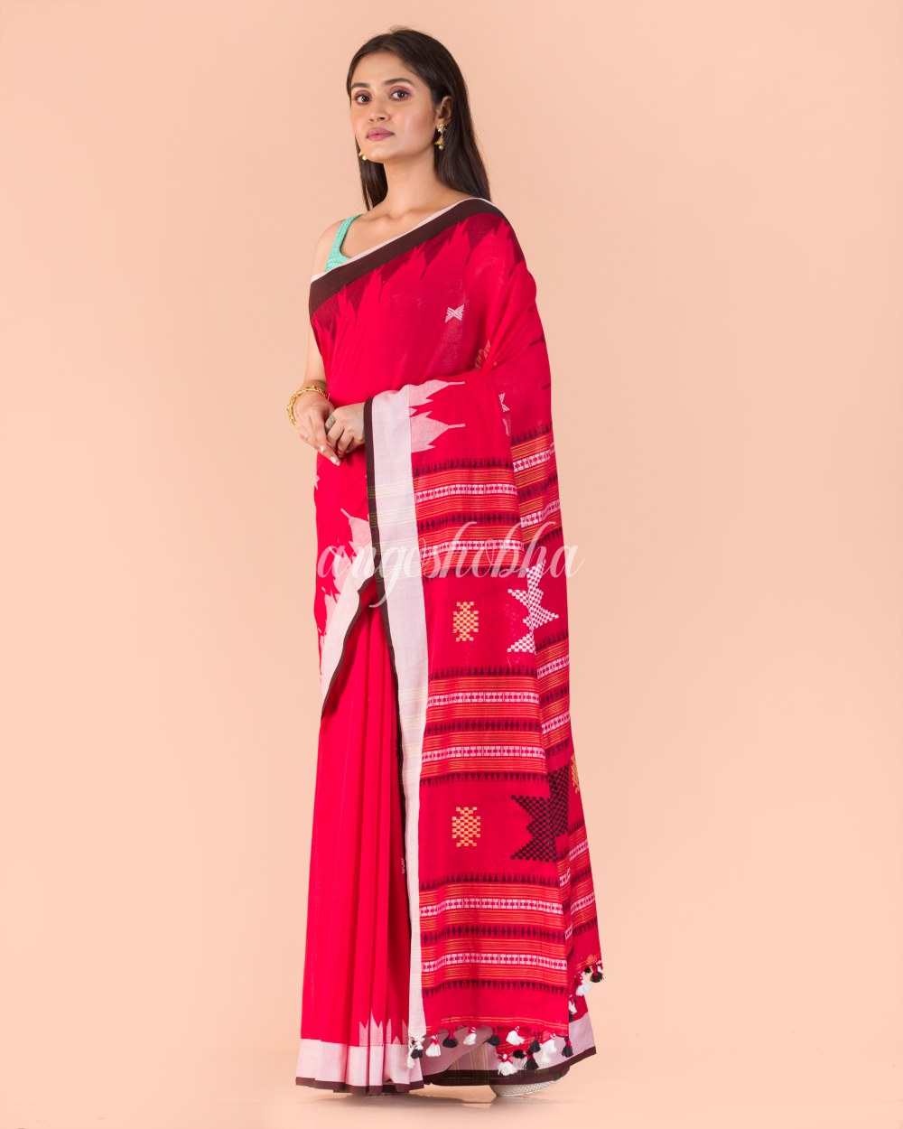 Red Handwoven Cotton Saree angoshobha