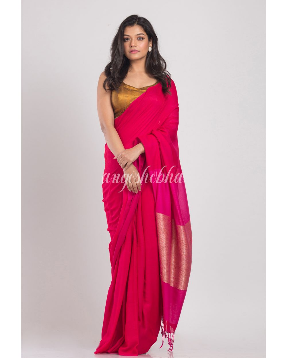 Red Handwoven Cotton Saree angoshobha