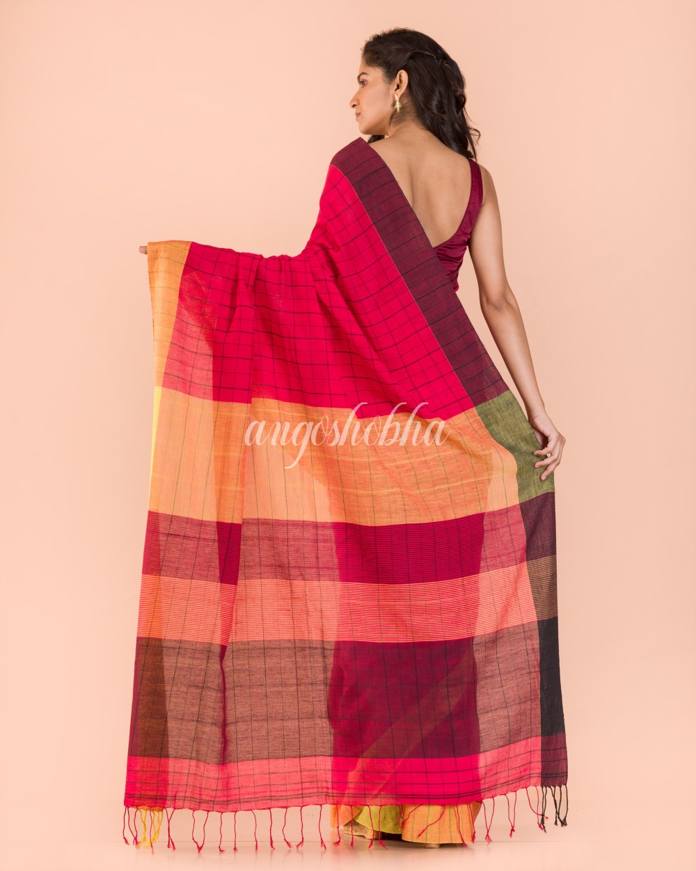 Red Handwoven Cotton Saree angoshobha