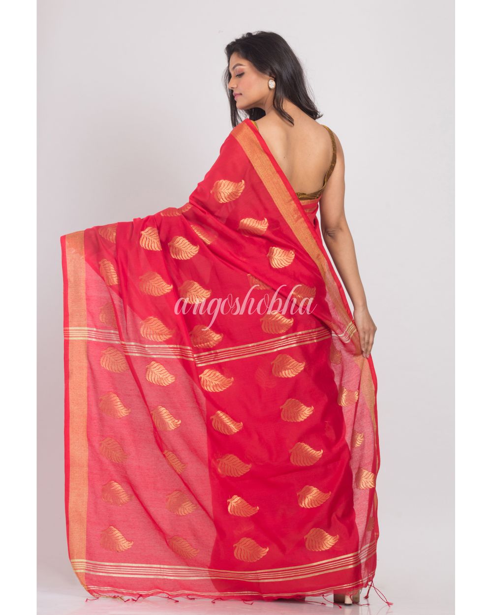 Red Handwoven Cotton Silk Saree angoshobha