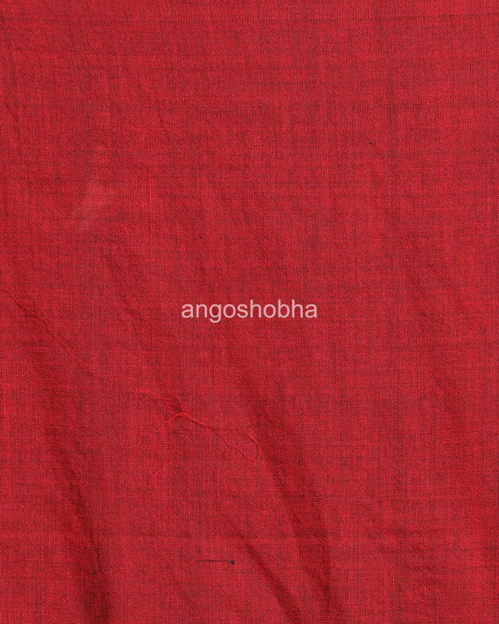Red Khadi Cotton Handloom Saree With Pompom Pallu angoshobha