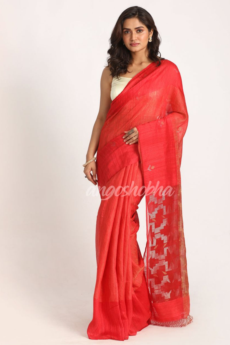 Red Matka Silk Handloom Traditional Sequin Jamdani Saree