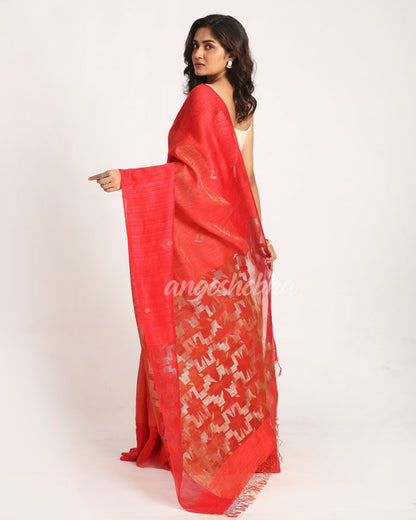 Red Matka Silk Handloom Traditional Sequin Jamdani Saree angoshobha