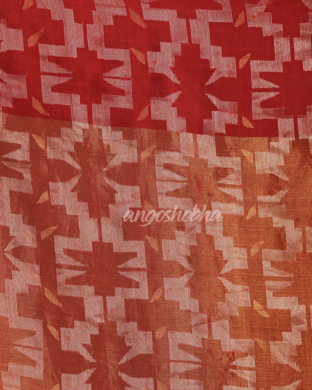 Red Matka Silk Handloom Traditional Sequin Jamdani Saree angoshobha