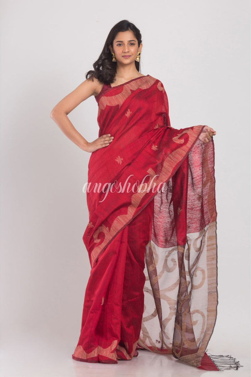 Red Matka Silk Jamdani Saree
