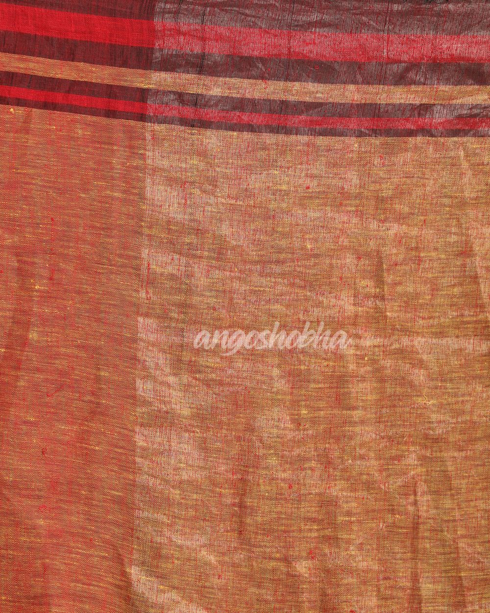 Red Mustard Traditional Handloom Linen Saree angoshobha