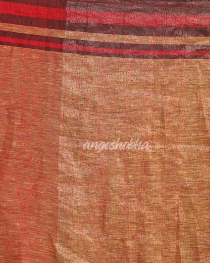 Red Mustard Traditional Handloom Linen Saree angoshobha