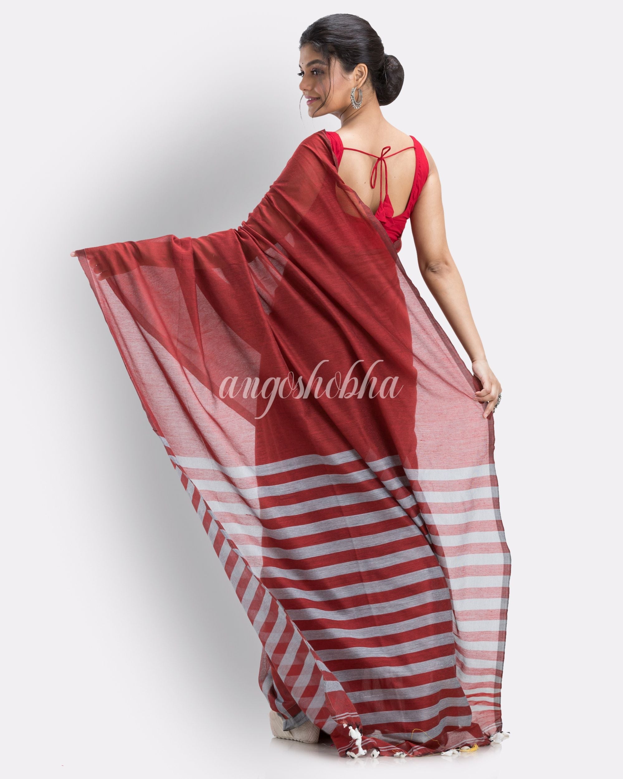 Red handloom bengal cotton saree angoshobha