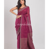 Rose Maroon Handwoven Linen Saree angoshobha