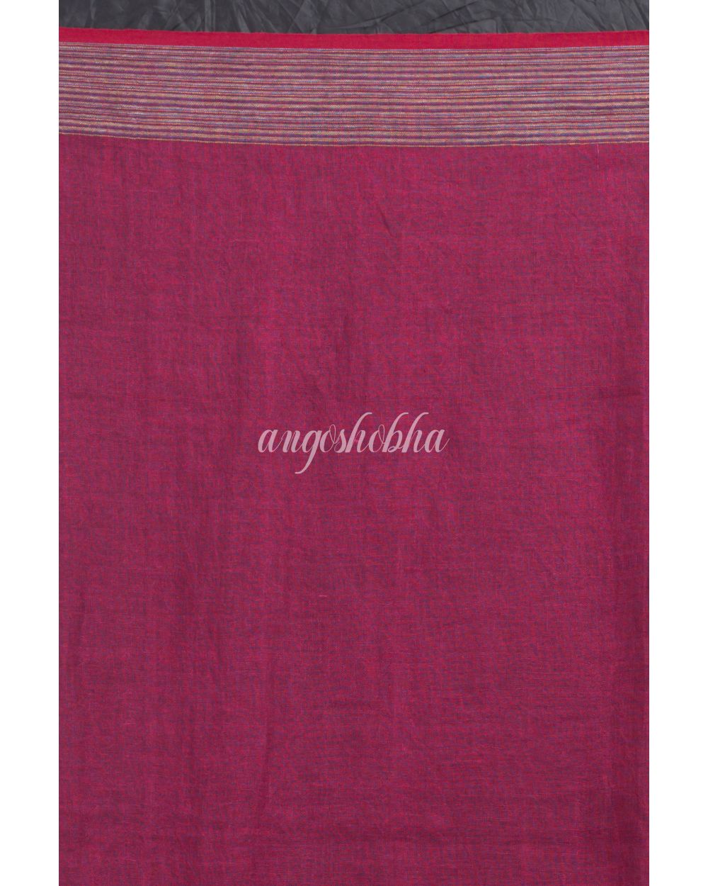Rose Maroon Handwoven Linen Saree angoshobha