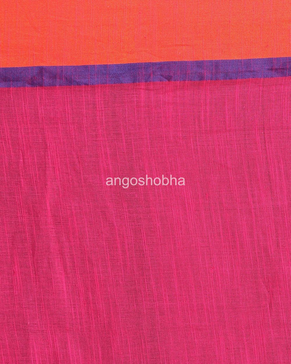 Rose Red Cotton Handloom With Weaving Motif angoshobha