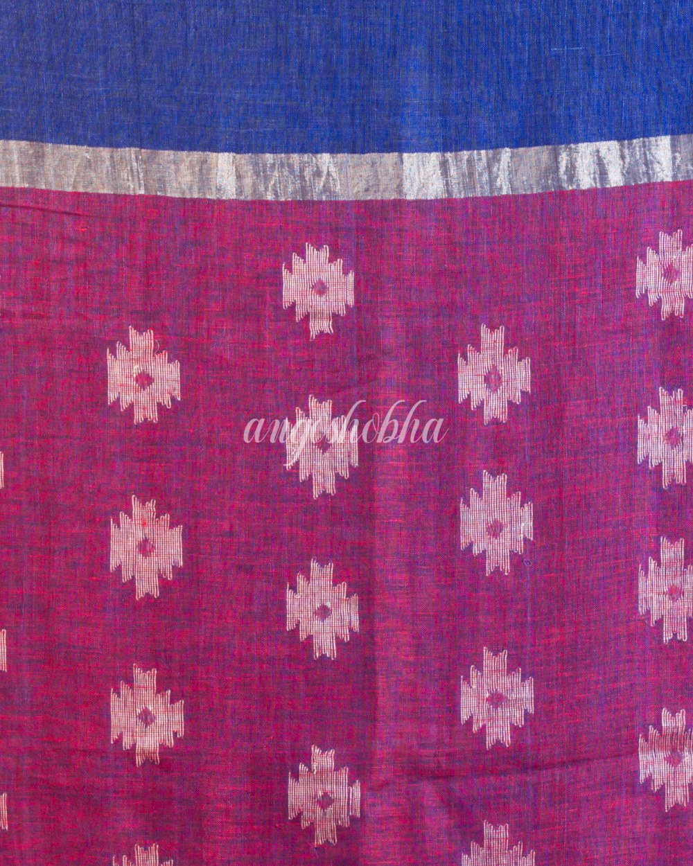 Rose Red Handwoven Linen Saree angoshobha