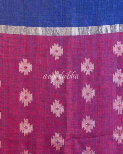 Rose Red Handwoven Linen Saree angoshobha