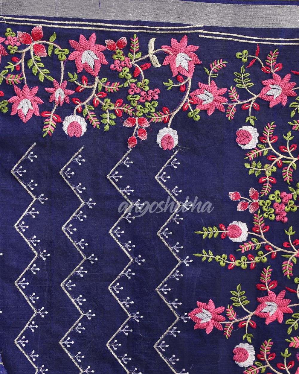 Royal Blue Art Silk Muslin Handloom Embroidery Saree angoshobha