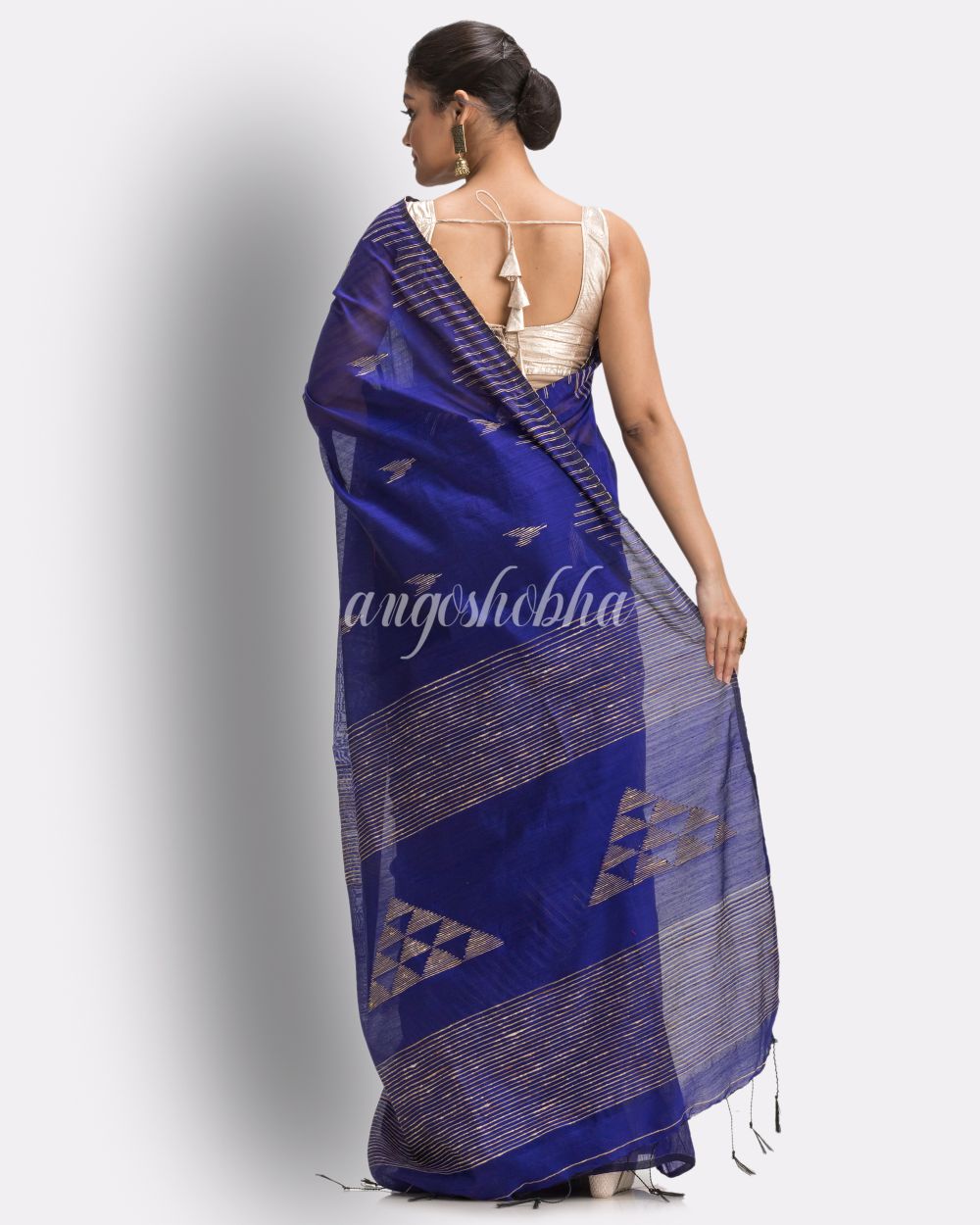 Royal Blue Cotton Blend Handloom Jamdani Saree angoshobha