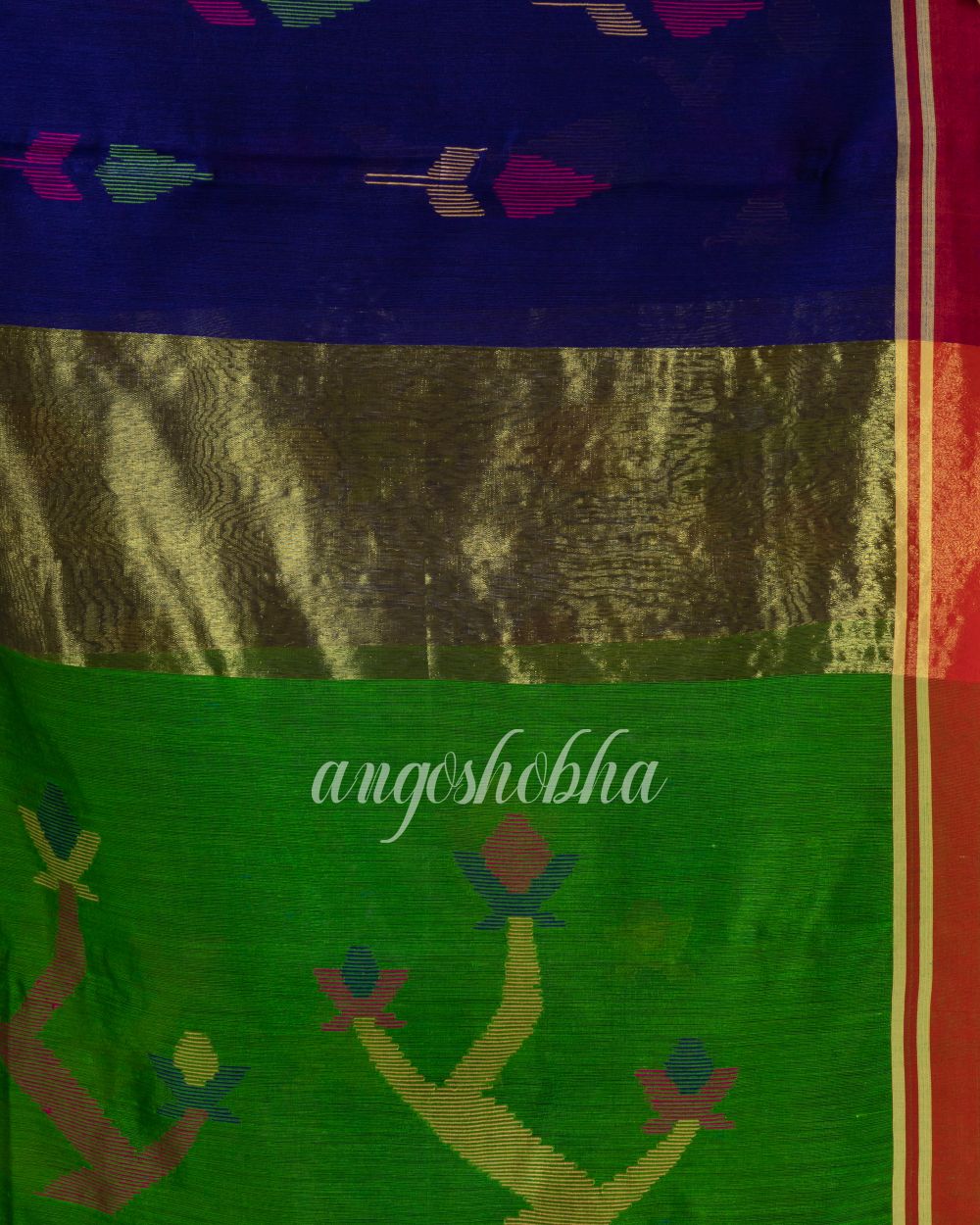 Royal Blue Cotton Blend Traditional Jamdani Saree angoshobha