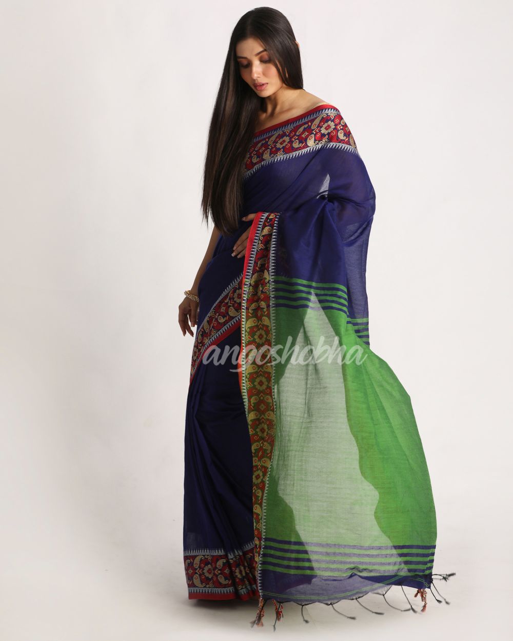 Royal Blue Handloom Cotton Tangail Saree angoshobha