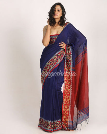 Royal Blue Handloom Cotton Tangail Saree angoshobha