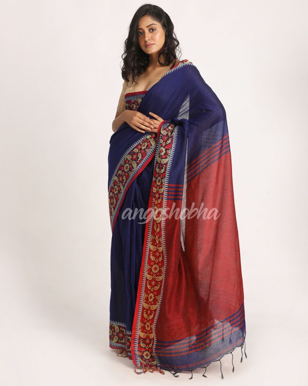 Royal Blue Handloom Cotton Tangail Saree angoshobha