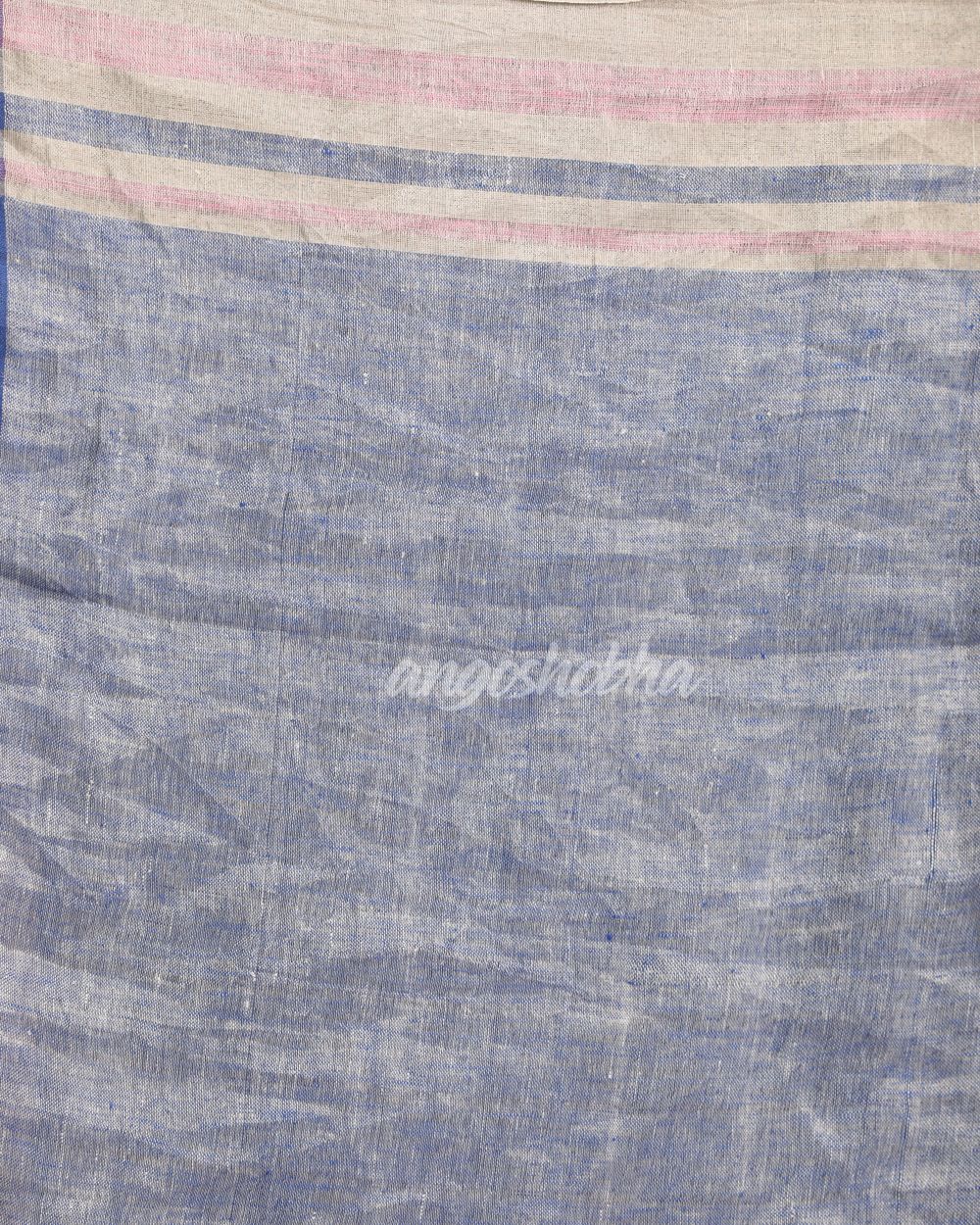 Royal Blue Light Pink Traditional Handloom Linen Saree angoshobha