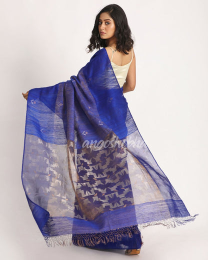 Royal Blue Matka Silk Handloom Traditional Jamdani Saree angoshobha